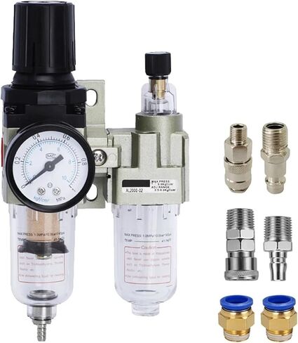 Air Compressor Pressure Reducing Valve Pneumatic Water Oil Separator Manual Drainage AC2010-02 Pneumatic Air Filter with Fitting(AC2010-02 with EU,Copper Filter) in Saudi Arabia