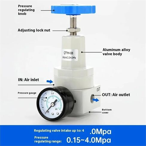 Pneumatic High Pressure 0~40 bar Air Regulator with Gauge Port 1/4 3/8 1/2 2 inch BSP 1/2" QTYH QTY-08 10 15 20 25 32 40 50(QTY-50) in Saudi Arabia