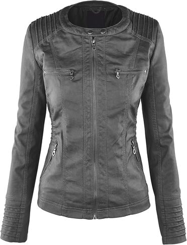 Women's Faux Leather Motorcyle Biker Jacket with Removable Hoodie in Saudi Arabia