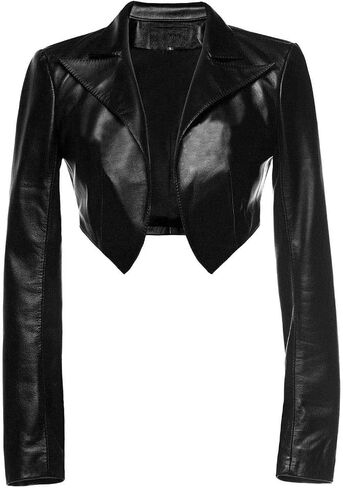تجاهل الجلود النسائية 100 ٪ من Lambskin Leather Crive Moto Bolero يتجاهل سترة أسود ضئيلة FIT WJ020 in Saudi Arabia