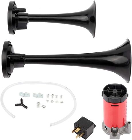 STAYTOP Air Train Horn Kit with Air Compressor 2 Trumpet Air Horn Dixie Horn 130dB for 12V Vehicles Lorrys Trains Boats Vans Trucks Cars Motorcycle Black in Saudi Arabia