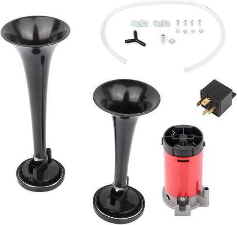 STAYTOP Air Train Horn Kit with Air Compressor 2 Trumpet Air Horn Dixie Horn 130dB for 12V Vehicles Lorrys Trains Boats Vans Trucks Cars Motorcycle Black in Saudi Arabia