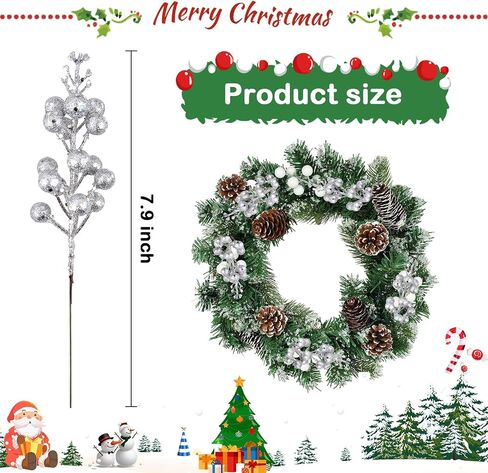 14Pcs Christmas Glitter Berries Stems Silver Christmas Tree Picks Stems 7.8 Inch Artificial Picks Fake Holly Winter Berry Branches for Christmas Tree Ornament DIY Crafts Wreath Holiday and Home Decor in Saudi Arabia