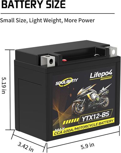 بطارية دراجة نارية YTX12-BS | بطارية Lithium PowerSports 12.8V 4AH 400CCA LIFEPO4 محرك بدء تشغيل بطارية ATV و UTV و SCOOTER و SNOWROMOBILE و 4 Wheeler والمزيد ... in Kuwait