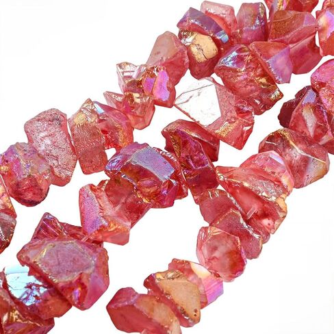 1 Box 71PCS Red Quartz Stone Chips Bead with Holes Electroplated Crushed Natural Irregular Chakra Gemstone Crystal Loose Gravel Beads for Jewelry Making Bracelet Earring DIY Craft Supplies in Kuwait
