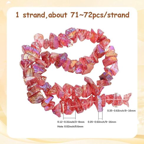 1 Box 71PCS Red Quartz Stone Chips Bead with Holes Electroplated Crushed Natural Irregular Chakra Gemstone Crystal Loose Gravel Beads for Jewelry Making Bracelet Earring DIY Craft Supplies in Kuwait