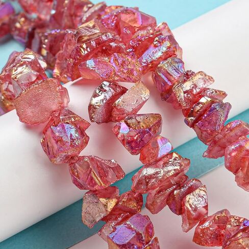 1 Box 71PCS Red Quartz Stone Chips Bead with Holes Electroplated Crushed Natural Irregular Chakra Gemstone Crystal Loose Gravel Beads for Jewelry Making Bracelet Earring DIY Craft Supplies in Kuwait