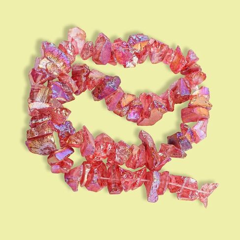 1 Box 71PCS Red Quartz Stone Chips Bead with Holes Electroplated Crushed Natural Irregular Chakra Gemstone Crystal Loose Gravel Beads for Jewelry Making Bracelet Earring DIY Craft Supplies in Kuwait