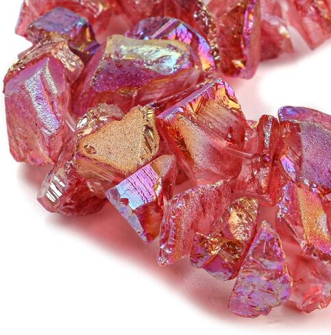 1 Box 71PCS Red Quartz Stone Chips Bead with Holes Electroplated Crushed Natural Irregular Chakra Gemstone Crystal Loose Gravel Beads for Jewelry Making Bracelet Earring DIY Craft Supplies in Kuwait