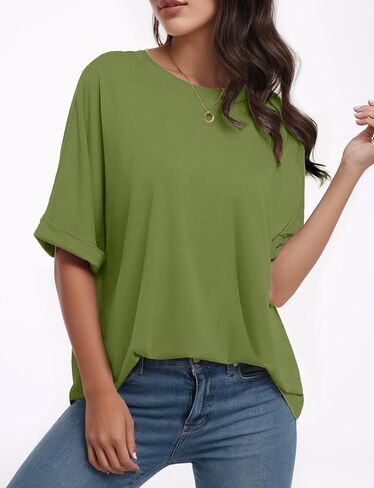 تي شيرت نسائي كبير الحجم بأكمام قصيرة من Buauty، تي شيرت فضفاض أساسي برقبة دائرية، مقاس كبير، قميص كاجوال للعمل الصيفي 2024 عصري in Kuwait