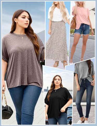 تي شيرت نسائي كبير الحجم بأكمام قصيرة من Buauty، تي شيرت فضفاض أساسي برقبة دائرية، مقاس كبير، قميص كاجوال للعمل الصيفي 2024 عصري in Kuwait