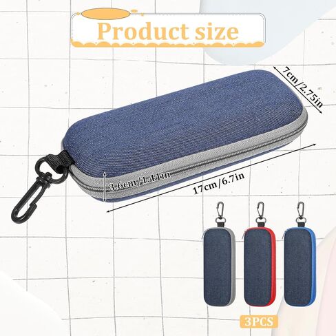 3pcs eyeglasses Zipper Sheipper مع الخطاف ، وحالة النظارات الشمسية المحمولة ، وحالات نظارات الدنيم للرجال والنساء in Kuwait