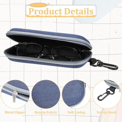 3pcs eyeglasses Zipper Sheipper مع الخطاف ، وحالة النظارات الشمسية المحمولة ، وحالات نظارات الدنيم للرجال والنساء in Kuwait