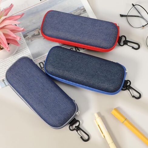 3pcs eyeglasses Zipper Sheipper مع الخطاف ، وحالة النظارات الشمسية المحمولة ، وحالات نظارات الدنيم للرجال والنساء in Kuwait