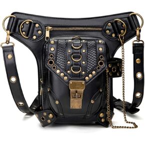 Retro Punk Waist Bag Military Tactical Drop Leg Bag Outdoor Bike Motorcycle Cycling Hiking Fanny Pack Hip Bag Utility Pouch Shoulder Crossbody Bag Black