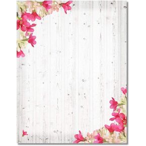 Rustic Stationery - 8.5 x 11-60 Letterhead Sheets - Gray Barnwood and Pink Flowers Letterhead (Gray Barn Pink Flowers) in Kuwait