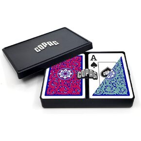 Copag 1546 Neoteric Design 100% Plastic Playing Cards, Bridge Size (Narrow) Green/Red Double Deck Set (Jumbo Index)