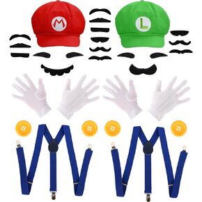 Mary and Luigi Costumes for Adults - Hats Gloves Mustaches Halloween Cosplay Accessories Set for Adult Men Women