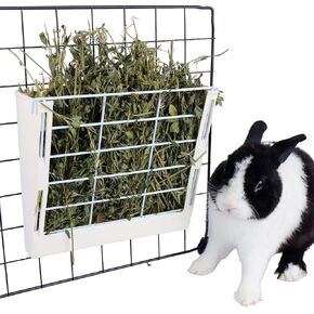 Hay Feeder for Rabbits, Guinea Pigs, and Chinchillas - Minimize Waste and Mess with 9 1/4" x 3 3/4" x 8" Hanging Alfalfa and Timothy Hay Dispenser (Blue)