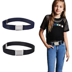 2 Pack Kids Elastic Stretch Belts Girls Belts Adjustable toddler Belt Buckle Square Buckle Toddler Belts For Boys for Boys Girls