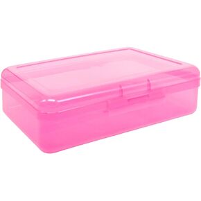 Large Capacity Clear Pencil Box, Pencil Case, Plastic Pencil Boxes, Stackable Design, Supply Boxes for School Classroom,1 Pack (Pink)