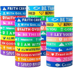 Bible Bracelets Rubber Verse Bracelets Inspirational Silicone Wristbands Colored Bible Quote Rubber Wristbands for Women Men Teen Gifts, 20 Styles