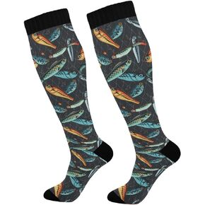 Compression Socks for Men and Women Sport Knee High Socks Support for Athletic Running Hiking Cycling Fitness Travel Fishing Baits Lures
