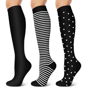 3 Pairs Compression Socks for Women & Men 15-20 mmHg- Best Support for Nurses, Running, Hiking, Recovery & Flight Socks