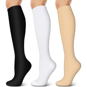 3 Pairs Compression Socks for Women & Men 15-20 mmHg- Best Support for Nurses, Running, Hiking, Recovery & Flight Socks in Kuwait