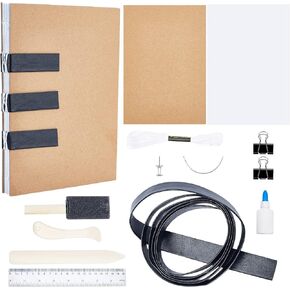 Bookbinding Kits, Bookbinding Supplies with Complete Bookbinding Tools, Includes Binding Paper, Folder Paper Creaser, Bending Needle, Thread, Leather Wrap Strips, Glue, Binding Starter Kit