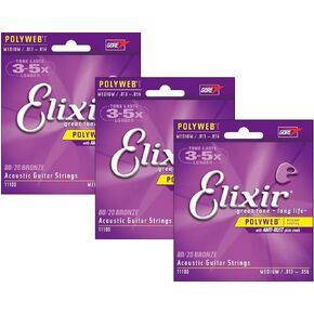 3 Sets of Elixir Medium Polyweb Acoustic Guitar strings 13-56