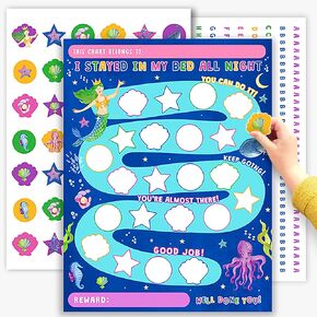 Bedtime Routine Chart For Toddlers - Mermaid Reward Chart For Kids - Girls Sticker Chart - Underwater - Responsibility Chart For Sleep - Kids Behavior Chart - By Central 23