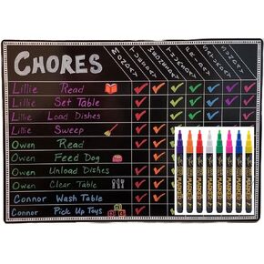 Chore Board | with 8 Pack Vibrant Liquid Chalk Markers | 12x17 Magnetic Dry Erase Chore Chart Reward Chart for Kids and Adults | Chore Chart for Kids Multiple Kids