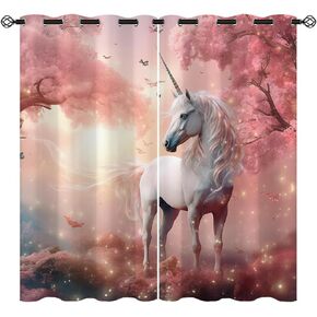 Anime Unicorn Blackout Curtains for Girls Boy Home Decor, Dreamy Rainbow Cute Fantasy Grommet Thermal Insulated Drapes Darkening Window Curtain for Bedroom Living Room, 42 x 45 Inch