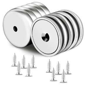 SMARTAKE 10-Pack Neodymium Round Base Cup Magnets, 30LBS Strong Rare Earth Magnets with Heavy Duty Countersunk Hole and Stainless Screws for Refrigerator, Craft, Home, Office - 1.26'' x 0.2'' (Black)