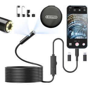 【16.5ft Dual-Lens BORESCOPE】 Endoscope with Adjustable LED - Compatible with iPhone, Samsung, iPad, iOS & Android - Semi-Rigid Cable Borescope - Inspection Camera - 2.0MP HD, IP67 Waterproof