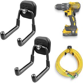 2 Pcs Large Heavy Duty Magnetic Hooks with Double Prong, Universal Fit Indoor Outdoor Strong Magnet Organizer Hangers with Rubber Coating Garage Cruise RV Workshop for Heavy Objects and Utility Tools