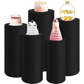 Spandex Cylinder Pedestal Stand Covers Set of 5 White Round Cylinder Tables Covers Cylinder Plinth Display Box Stand Covers for Party Wedding Event Decoration (Cylinder Stands not included)