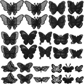 أسود مختلط نمط التطريز الدانتيل زهرة وبقع الفراشة يزين DIY الخياطة الحرفية للديكور، وخياطة على بقع لإصلاح وتزيين (15) in Kuwait