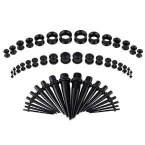 LBZ4ZUONISP 52PCS Ear Stretching Kit 14G-12MM Acrylic Tapers and Plugs + Silicone Tunnels - Gauges for Ears Kit Ear Gauges Stretching Kit Expander Set Body Piercing Jewelry(Black)