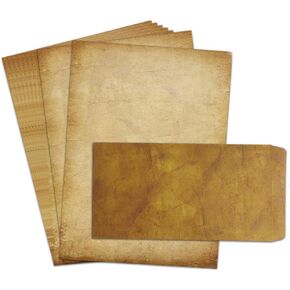 48 Pack Antique Stationary Paper and Envelopes Set - 8.5inch x 11inch Double Sided Parchment Paper Writing Stationary Old Fashioned Design & Printer Friendly Invitations, Scrapbook