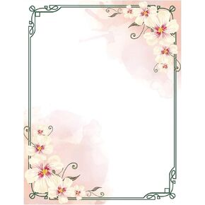 100 Stationery Writing Paper, with Cute Floral Designs Perfect for Notes or Letter Writing - White Orchids