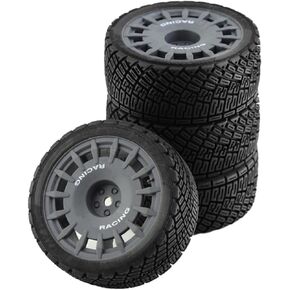 1/10 RC Rally Car Tires On Road Tyres 12mm Hex Plastic Wheels Rims Compatible with 1/10 Scale Racing Car Tamiya TT01 TT02 XV01 TA06 PTG2 HPI KYOSHO HSP RC On-Road Car 4PCS(Gray)