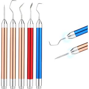 5pcs Weeding Tools for Vinyl with Light, LED Weeding Tool with 5 Styles Pin and Hook for Removing Iron on Vinyl Paper Scrapbooking Silhouettes Cutting Cameos DIY Craft