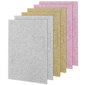 6 Pack 6.3 × 11.4 Inch Glitter Acrylic Sheets, 2.5mm Thick Square Translucent Plastic Sheet, Colored Acrylic Sheets for DIY Projects, Logo, Art Crafts, Sawing, Engraving (Gold, Silver, Pink)