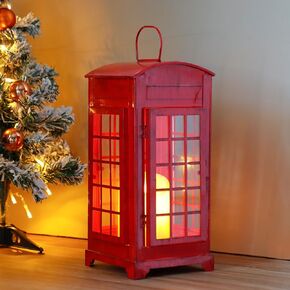 JHY DESIGN فانوس شموع مزخرف بطول 12 بوصة كشك هاتف عالي فانوس معلق صندوق هاتف فانوس حامل شموع معدني لغرفة المعيشة وحفلات الزفاف والشرفة والحديقة (أحمر) in Kuwait