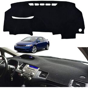 Dashboard Dash Board Cover Mat Pad Carpet Non-Slip Custom Compatible with Honda Civic 2006-2011 Protector Sunshield (Black Trim)