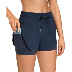 CRZ YOGA Women's Mid Waisted Workout Running Shorts with Liner 3'' - 2 in 1 Athletic Sport Tennis Gym Shorts Zip Pocket