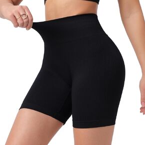 High Waisted Biker Gym Shorts for Women Seamless Ribbed Tummy Control Workout Yoga Running Athletic Tights Pants
