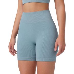 High Waisted Biker Gym Shorts for Women Seamless Ribbed Tummy Control Workout Yoga Running Athletic Tights Pants